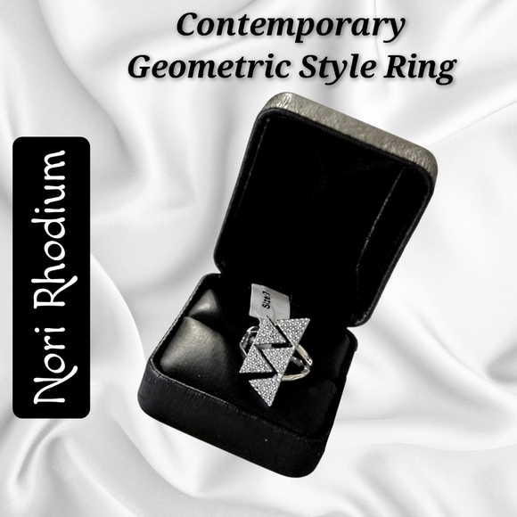 Nori Rhodium ~ Contemporary Geometric Style Ring - Picture 1 of 9